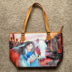 Sharif Handpainted Horse and Native American Leather Western Bag